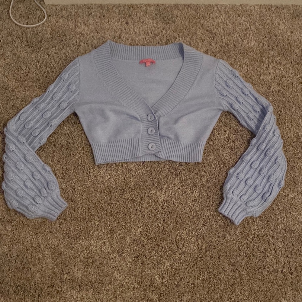 SUGAR THRILLZ baby blue cropped sweater